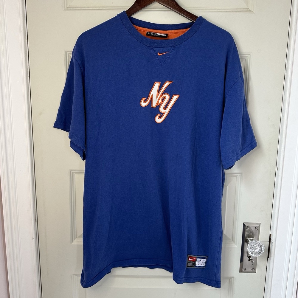 Vintage Nike Team New York Mets Baseball Tee Blue Orange Size Large Cotton